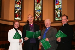 L-R: Alison Cadden; Archbishop Alan Harper; Rev Elizabeth Hanna (Rector, St Nicholas); Rev Peter Thompson.